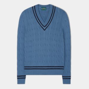 Sandridge Cable Knit Cricket Jumper In Airforce & Dark Navy