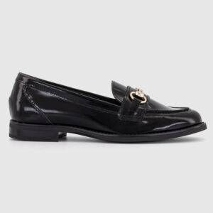 Womens OFFICE Fountain Snaffle Trim Loafers Black Patent Leather