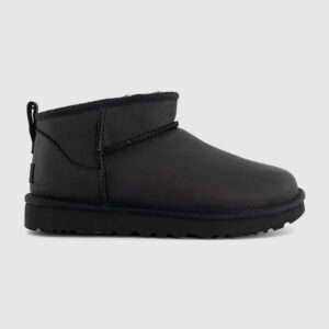 Womens UGG Classic Ultra Mini Leather Boots Black Leather