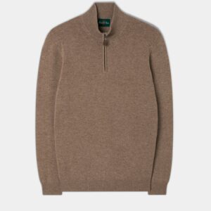 Men's Lambswool 1/4 Zip Jumper in Mushroom - Regular Fit