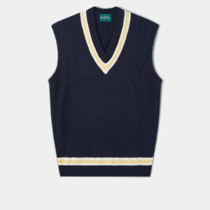 Chadbury Cable Cricket Slipover In Dark Navy & Sun