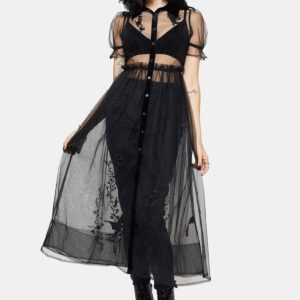 Aria Embroidered Tulle Button Up Midaxi Shirt Dress