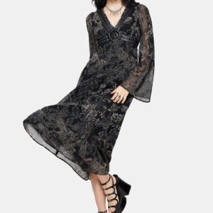 Surge Celtic Print Ruffle Neck Midi Dress