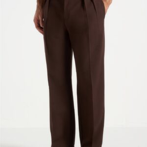 Pierre - Relaxed Fit Pleated Tailored Trousers - Brown