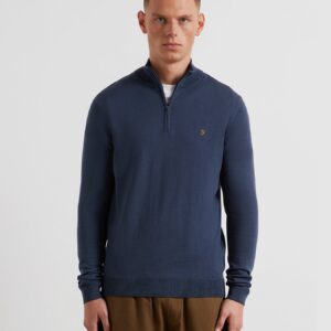 Redchurch Merino Wool Quarter Zip Sweater In Deep Blue