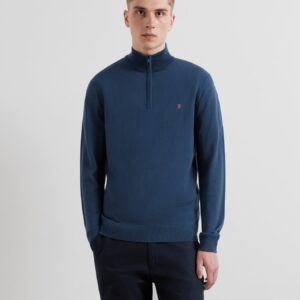 Redchurch Merino Wool Quarter Zip Sweater In Blue River