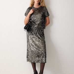 Metallic Sequin Skirt | Da | Dark Silver
