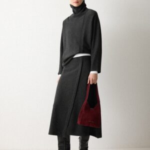 Overlap Seam Detail Skirt | Charcoal