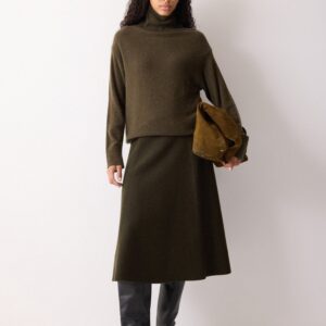 Boiled Wool Blend Skirt | Khaki