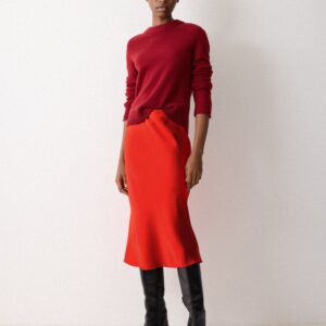 Satin Bias Midi Skirt | Red