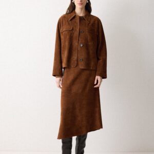 Suede Midi Asymmetric Skirt | Tan