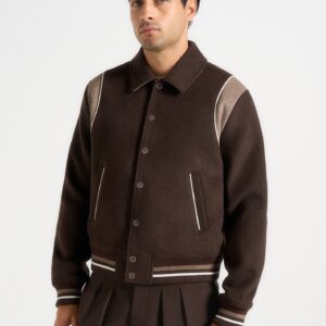 Nico - Contrast Wool Varsity Jacket - Brown