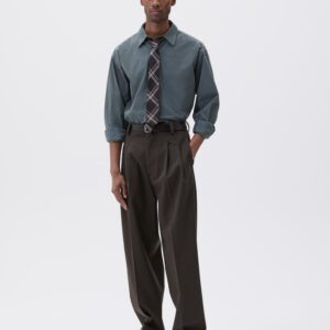 STITCH PLEAT TROUSERS | COMPACT WOOL SERGE | KHAKI BROWN