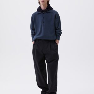 MHL. STITCH PLEAT TROUSERS | COMPACT COTTON CANVAS | BLACK