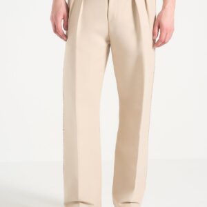 Nolan - Twin Pleat Chino Trousers with Stitch Detail - Beige