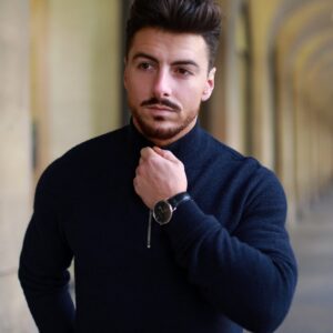 Battersea Lambswool Blend Zip Neck Jumper in Navy