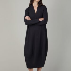 Fluid Crepe V Neck Black Bubble Dress