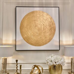 Astratto Gold Textured Circle Canvas Wall Art with Black Frame
