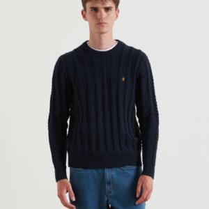 Knight Cable Knit Sweater In True Navy