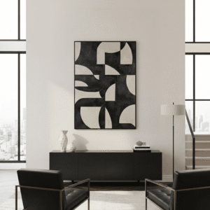 Ellia XL Black & Cream Monochrome Geometric Wall Art